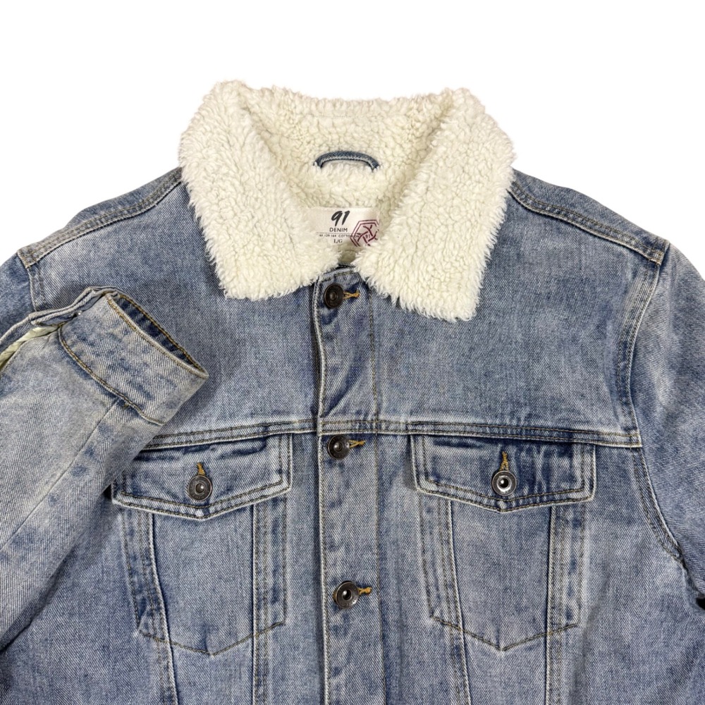 91 Denim Sherpa‎ Lined Trucker Jacket Men's Large Blue Cotton On Western Outdoor